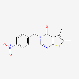 molecular formula C15H13N3O3S B5543703 5,6-Dimethyl-3-[(4-nitrophenyl)methyl]thieno[2,3-d]pyrimidin-4-one 