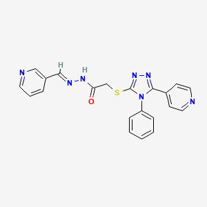 molecular formula C21H17N7OS B5543837 2-[(4-phenyl-5-pyridin-4-yl-1,2,4-triazol-3-yl)sulfanyl]-N-[(E)-pyridin-3-ylmethylideneamino]acetamide 