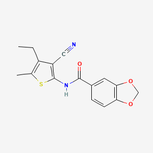 molecular formula C16H14N2O3S B5543971 N-(3-CYANO-4-ETHYL-5-METHYLTHIOPHEN-2-YL)-2H-13-BENZODIOXOLE-5-CARBOXAMIDE 