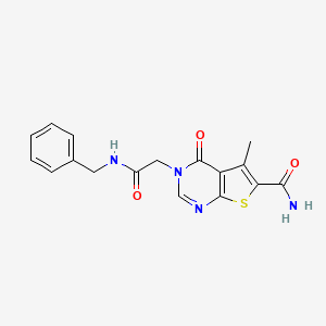 molecular formula C17H16N4O3S B5544368 3-[2-(Benzylamino)-2-oxoethyl]-5-methyl-4-oxothieno[2,3-d]pyrimidine-6-carboxamide 