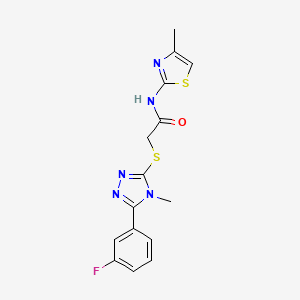 molecular formula C15H14FN5OS2 B5544892 2-{[5-(3-fluorophenyl)-4-methyl-4H-1,2,4-triazol-3-yl]sulfanyl}-N-(4-methyl-1,3-thiazol-2-yl)acetamide 