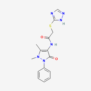 molecular formula C15H16N6O2S B5545092 N-(1,5-dimethyl-3-oxo-2-phenyl-2,3-dihydro-1H-pyrazol-4-yl)-2-(4H-1,2,4-triazol-3-ylsulfanyl)acetamide 