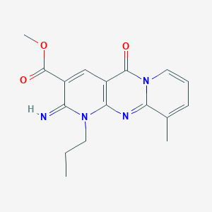 molecular formula C17H18N4O3 B5545693 methyl 6-imino-11-methyl-2-oxo-7-propyl-1,7,9-triazatricyclo[8.4.0.03,8]tetradeca-3(8),4,9,11,13-pentaene-5-carboxylate CAS No. 497248-74-5