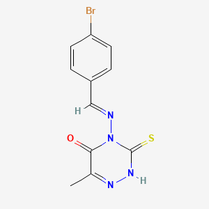 molecular formula C11H9BrN4OS B5545966 4-[(E)-[(4-BROMOPHENYL)METHYLIDENE]AMINO]-6-METHYL-3-SULFANYLIDENE-2,3,4,5-TETRAHYDRO-1,2,4-TRIAZIN-5-ONE 