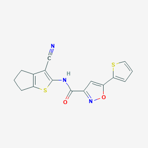 molecular formula C16H11N3O2S2 B5546200 N-(3-cyano-5,6-dihydro-4H-cyclopenta[b]thiophen-2-yl)-5-thiophen-2-yl-1,2-oxazole-3-carboxamide 
