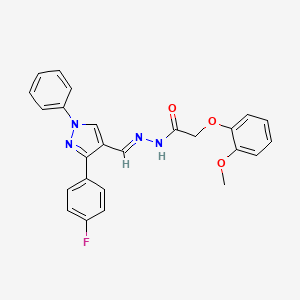 molecular formula C25H21FN4O3 B5546341 N-[(E)-[3-(4-fluorophenyl)-1-phenylpyrazol-4-yl]methylideneamino]-2-(2-methoxyphenoxy)acetamide 