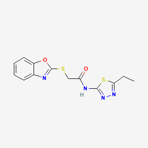 molecular formula C13H12N4O2S2 B5546709 2-(1,3-benzoxazol-2-ylsulfanyl)-N-(5-ethyl-1,3,4-thiadiazol-2-yl)acetamide 
