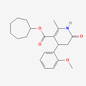 molecular formula C21H27NO4 B5546825 Cycloheptyl 4-(2-methoxyphenyl)-2-methyl-6-oxo-1,4,5,6-tetrahydropyridine-3-carboxylate 