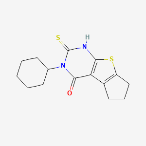 molecular formula C15H18N2OS2 B5547182 3-cyclohexyl-2-sulfanyl-3,5,6,7-tetrahydro-4H-cyclopenta[4,5]thieno[2,3-d]pyrimidin-4-one 