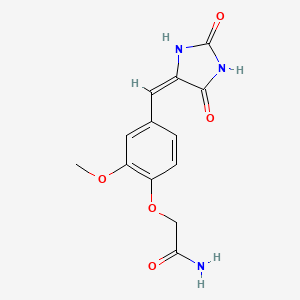 molecular formula C13H13N3O5 B5547313 2-(4-{[(4E)-2,5-Dioxoimidazolidin-4-ylidene]methyl}-2-methoxyphenoxy)acetamide 