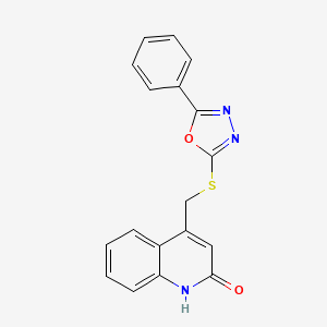 molecular formula C18H13N3O2S B5547856 4-{[(5-PHENYL-1,3,4-OXADIAZOL-2-YL)SULFANYL]METHYL}-1,2-DIHYDROQUINOLIN-2-ONE 