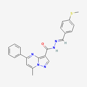 molecular formula C22H19N5OS B5547882 7-METHYL-N'~3~-{(E)-1-[4-(METHYLSULFANYL)PHENYL]METHYLIDENE}-5-PHENYLPYRAZOLO[1,5-A]PYRIMIDINE-3-CARBOHYDRAZIDE 