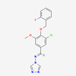 molecular formula C17H14ClFN4O2 B5548216 N-[(E)-{3-chloro-4-[(2-fluorobenzyl)oxy]-5-methoxyphenyl}methylidene]-4H-1,2,4-triazol-4-amine 