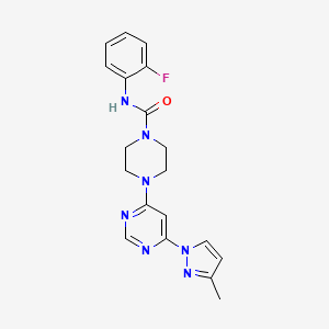 molecular formula C19H20FN7O B5548373 N-(2-fluorophenyl)-4-[6-(3-methyl-1H-pyrazol-1-yl)-4-pyrimidinyl]-1-piperazinecarboxamide 
