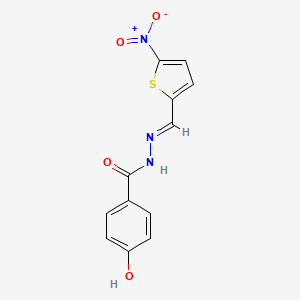 molecular formula C12H9N3O4S B5548595 4-hydroxy-N-[(E)-(5-nitrothiophen-2-yl)methylideneamino]benzamide 