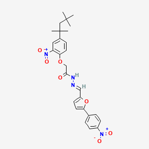 molecular formula C27H30N4O7 B5548803 N-[(E)-[5-(4-nitrophenyl)furan-2-yl]methylideneamino]-2-[2-nitro-4-(2,4,4-trimethylpentan-2-yl)phenoxy]acetamide 