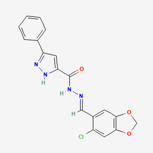 molecular formula C18H13ClN4O3 B5548920 N-[(E)-(6-chloro-1,3-benzodioxol-5-yl)methylideneamino]-3-phenyl-1H-pyrazole-5-carboxamide 