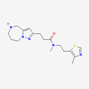 molecular formula C17H25N5OS B5549129 N-methyl-N-[2-(4-methyl-1,3-thiazol-5-yl)ethyl]-3-(5,6,7,8-tetrahydro-4H-pyrazolo[1,5-a][1,4]diazepin-2-yl)propanamide hydrochloride 