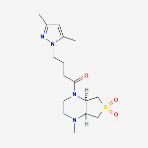 molecular formula C16H26N4O3S B5549575 1-[(4aR,7aS)-1-methyl-6,6-dioxo-2,3,4a,5,7,7a-hexahydrothieno[3,4-b]pyrazin-4-yl]-4-(3,5-dimethylpyrazol-1-yl)butan-1-one 