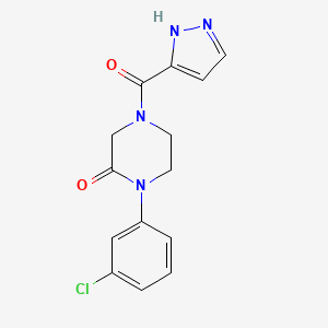 molecular formula C14H13ClN4O2 B5549705 1-(3-chlorophenyl)-4-(1H-pyrazole-5-carbonyl)piperazin-2-one 