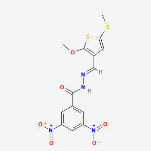 molecular formula C14H12N4O6S2 B5550949 N'-{(E)-[2-methoxy-5-(methylsulfanyl)thiophen-3-yl]methylidene}-3,5-dinitrobenzohydrazide 