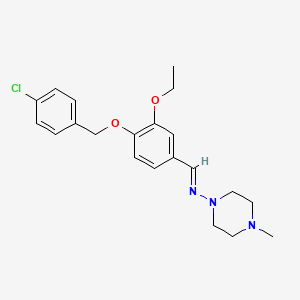 molecular formula C21H26ClN3O2 B5550955 N-((E)-1-{4-[(4-CHLOROBENZYL)OXY]-3-ETHOXYPHENYL}METHYLIDENE)-N-(4-METHYLPIPERAZINO)AMINE 