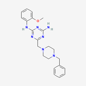 molecular formula C22H27N7O B5551254 6-[(4-benzylpiperazin-1-yl)methyl]-N-(2-methoxyphenyl)-1,3,5-triazine-2,4-diamine 