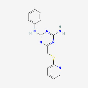molecular formula C15H14N6S B5551502 N2-PHENYL-6-[(PYRIDIN-2-YLSULFANYL)METHYL]-1,3,5-TRIAZINE-2,4-DIAMINE 