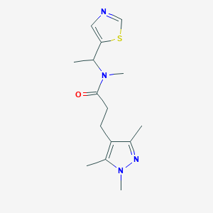 molecular formula C15H22N4OS B5551733 N-methyl-N-[1-(1,3-thiazol-5-yl)ethyl]-3-(1,3,5-trimethyl-1H-pyrazol-4-yl)propanamide 