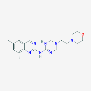 molecular formula C20H29N7O B5552187 4,6,8-trimethyl-N-{5-[2-(morpholin-4-yl)ethyl]-1,4,5,6-tetrahydro-1,3,5-triazin-2-yl}quinazolin-2-amine 