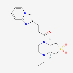 molecular formula C18H24N4O3S B5552335 1-[(4aR,7aS)-1-ethyl-6,6-dioxo-2,3,4a,5,7,7a-hexahydrothieno[3,4-b]pyrazin-4-yl]-3-imidazo[1,2-a]pyridin-2-ylpropan-1-one 