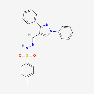 molecular formula C23H20N4O2S B5552688 N'-[(E)-(13-DIPHENYL-1H-PYRAZOL-4-YL)METHYLIDENE]-4-METHYLBENZENE-1-SULFONOHYDRAZIDE 