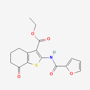 molecular formula C16H15NO5S B5553039 ETHYL 2-(FURAN-2-AMIDO)-7-OXO-4,5,6,7-TETRAHYDRO-1-BENZOTHIOPHENE-3-CARBOXYLATE 