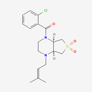 molecular formula C18H23ClN2O3S B5553406 [(4aR,7aS)-1-(3-methylbut-2-enyl)-6,6-dioxo-2,3,4a,5,7,7a-hexahydrothieno[3,4-b]pyrazin-4-yl]-(2-chlorophenyl)methanone 