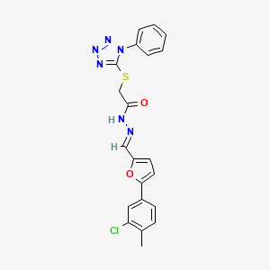 molecular formula C21H17ClN6O2S B5554531 N'-{(E)-[5-(3-CHLORO-4-METHYLPHENYL)-2-FURYL]METHYLENE}-2-[(1-PHENYL-1H-TETRAZOL-5-YL)SULFANYL]ACETOHYDRAZIDE 
