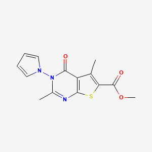 molecular formula C14H13N3O3S B5555100 Methyl 2,5-dimethyl-4-oxo-3-pyrrol-1-ylthieno[2,3-d]pyrimidine-6-carboxylate 