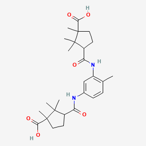 molecular formula C27H38N2O6 B5555118 3-[[3-[(3-Carboxy-2,2,3-trimethylcyclopentanecarbonyl)amino]-4-methylphenyl]carbamoyl]-1,2,2-trimethylcyclopentane-1-carboxylic acid 