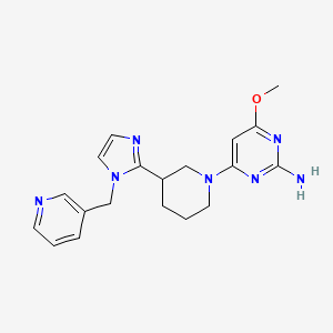 molecular formula C19H23N7O B5555244 4-methoxy-6-{3-[1-(3-pyridinylmethyl)-1H-imidazol-2-yl]-1-piperidinyl}-2-pyrimidinamine 