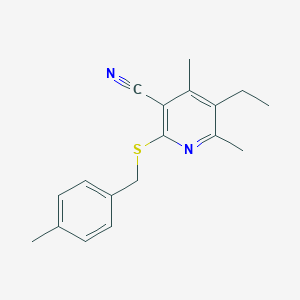 molecular formula C18H20N2S B5555495 5-ETHYL-4,6-DIMETHYL-2-[(4-METHYLBENZYL)SULFANYL]-3-PYRIDYL CYANIDE 