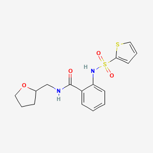 molecular formula C16H18N2O4S2 B5555902 N-(tetrahydrofuran-2-ylmethyl)-2-[(thiophen-2-ylsulfonyl)amino]benzamide 