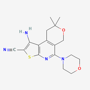 molecular formula C17H20N4O2S B5556123 3-amino-12,12-dimethyl-8-morpholin-4-yl-11-oxa-5-thia-7-azatricyclo[7.4.0.02,6]trideca-1(9),2(6),3,7-tetraene-4-carbonitrile 