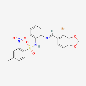 molecular formula C21H16BrN3O6S B5556313 N-[2-[(4-bromo-1,3-benzodioxol-5-yl)methylideneamino]phenyl]-4-methyl-2-nitrobenzenesulfonamide 
