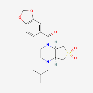 molecular formula C18H24N2O5S B5556990 [(4aR,7aS)-1-(2-methylpropyl)-6,6-dioxo-2,3,4a,5,7,7a-hexahydrothieno[3,4-b]pyrazin-4-yl]-(1,3-benzodioxol-5-yl)methanone 