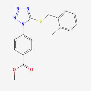 molecular formula C17H16N4O2S B5557387 METHYL 4-(5-{[(2-METHYLPHENYL)METHYL]SULFANYL}-1H-1,2,3,4-TETRAZOL-1-YL)BENZOATE 