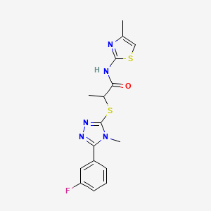 molecular formula C16H16FN5OS2 B5557863 2-{[5-(3-fluorophenyl)-4-methyl-4H-1,2,4-triazol-3-yl]sulfanyl}-N-(4-methyl-1,3-thiazol-2-yl)propanamide 
