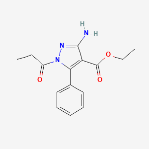 molecular formula C15H17N3O3 B5557951 ethyl 3-amino-5-phenyl-1-propanoyl-1H-pyrazole-4-carboxylate 