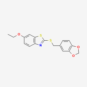 molecular formula C17H15NO3S2 B5557984 2-{[(2H-1,3-BENZODIOXOL-5-YL)METHYL]SULFANYL}-6-ETHOXY-1,3-BENZOTHIAZOLE 
