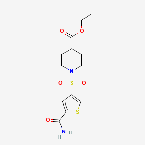 molecular formula C13H18N2O5S2 B5558319 Ethyl 1-(5-carbamoylthiophen-3-yl)sulfonylpiperidine-4-carboxylate 