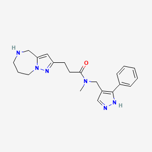 molecular formula C21H26N6O B5558345 N-methyl-N-[(5-phenyl-1H-pyrazol-4-yl)methyl]-3-(5,6,7,8-tetrahydro-4H-pyrazolo[1,5-a][1,4]diazepin-2-yl)propanamide 