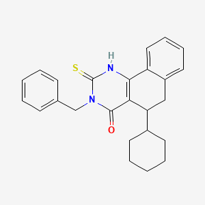 molecular formula C25H26N2OS B5558414 3-benzyl-5-cyclohexyl-2-sulfanylidene-5,6-dihydro-1H-benzo[h]quinazolin-4-one 